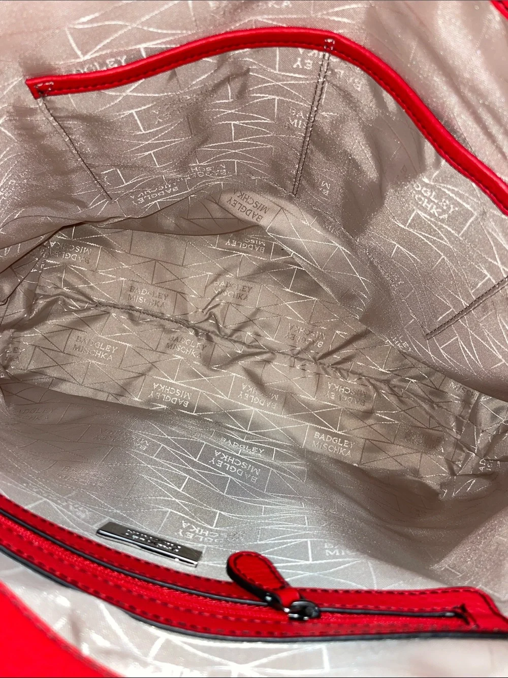 BADGLEY MISCHKA HELENE RED SOFT PEBBLED LEATHER TOTE BAG FTL-07-158